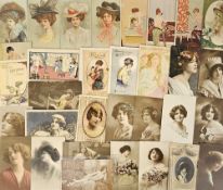 Postcards, Glamour, a collection of approx. 150 glamour cards, the majority French coloured