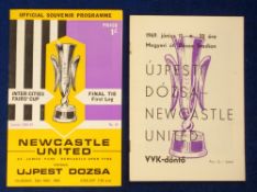 Football programmes, a pair of programmes for the Newcastle Utd v Ujpest Dozsa Inter Cities Fairs