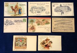 Tobacco advertising, a collection of 8 Foreign advertising postcards for various tobacco products