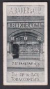 Cigarette card, A Baker & Co, Baker's Tobacconist Shops, (Cigar etc…..), type card, 7 St Pancras