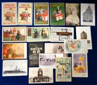 Trade advertising, Singer Sewing Machines, a collection of 21 advertising postcards, GB, USA,