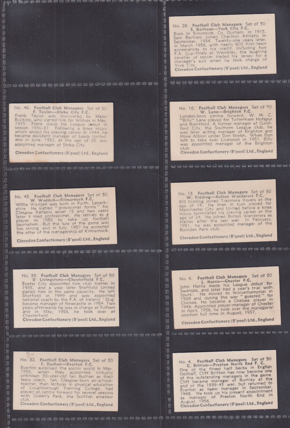 Trade cards, Football, Clevedon Confectionery Football Club Managers, 9 cards numbers 4, 9, 13, - Image 2 of 2