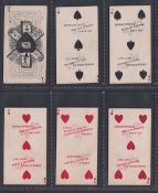 Cigarette cards, Canada, D Ritchie & Co, Playing Cards, 6 types, AS, 3S, 5S, 3H, 4H, & 5H (gd)