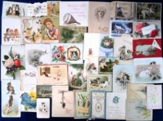 Vintage Greetings Cards, approx. 280 cards to include 1940/50s original artwork proofs, die-cut,