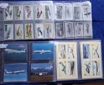 Trade cards, Aircraft, 9 sets Haplin Willow Aircraft of the World double cards, Morning Foods, Rossi
