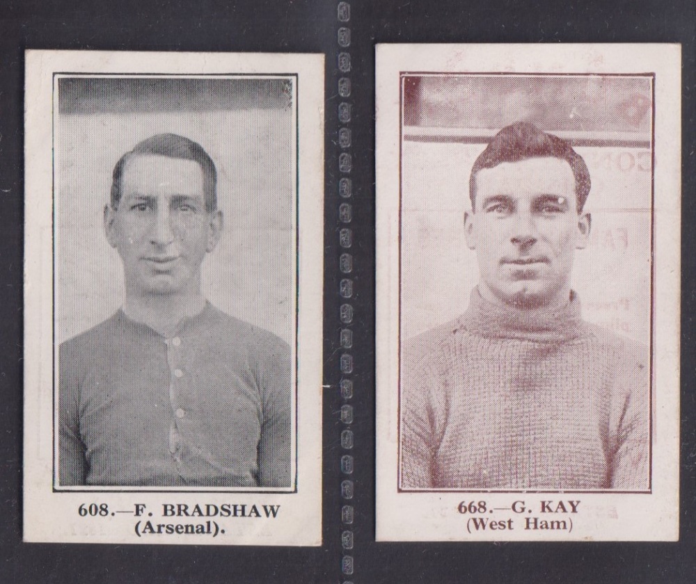 Trade cards, Bunsen Confectionery, Famous Figures Series, two football cards, no 608 F. Bradshaw (