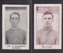 Trade cards, Bunsen Confectionery, Famous Figures Series, two football cards, no 608 F. Bradshaw (