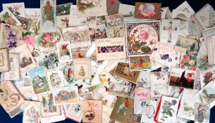 Vintage Greetings Cards, approx. 250 Victorian and Edwardian cards to include hand painted, die-cut,