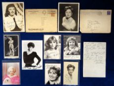 Autographs, a selection of 10 cinema related signed photographs and a letter. Includes Ruth Roman (