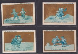 Trade cards, Liebig S4 Children in Blue (set 6 cards) French language, (1 with rubber stamp on back,