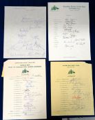 Cricket autographs, Australia, four teamsheets all with original signatures, three on headed paper