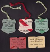 Royal Ascot Badges etc, a collection of 5 card badges, one for Roof of the Queen's Stand and