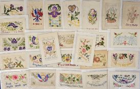 Postcard, Silks, a collection of 25 WW1 embroidered cards, some with messages and others with
