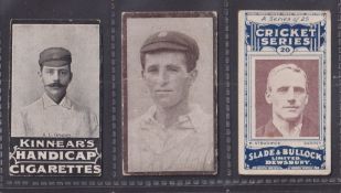 Cigarette / trade cards, Cricket 3 scarce cards, Kinnear Australian Cricketers, Gregory (trimmed),