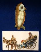 Tuck's Die Cut Greetings Cards, 2 exceptional cards to comprise an owl and a stand up card
