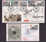 Football autographs, two signed commemorative covers, one a British Football Heroes Cover signed