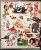 Victorian Scrap Book, 24 pages laid down double sided including anthropomorphic, Father Christmas,
