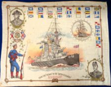 Militaria, a World War 1 cotton handkerchief 'From the Victory to the Queen Elizabeth' with superb