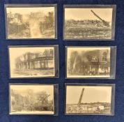 Postcards, Hampshire, 6 RPs of a fire and demolition in Aldershot. Includes 'Throwing a chimney