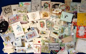 Greetings Cards, approx. 300 late 19th/early 20thC cards to include die-cut, glitter, embossed,
