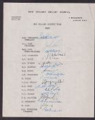 Cricket autographs, New Zealand, Official headed tour sheet for Tour to England, 1958, fully