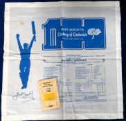 Cricket autographs, a Geoff Boycott Century of Centuries printed linen scorecard (folded) with