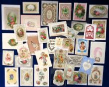 Victorian Greetings Cards, a collection of 50 good cards to include lace, embellished, silk, paper-