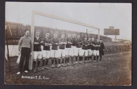 Football postcard, Burnley FC, a photographic postcard showing the Burnley team lined up in