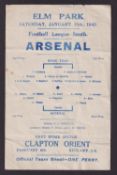Football programme, Reading v Arsenal, 30 January, 1943, Football League South, single sheet (gd) (