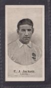 Cigarette card, Taddy, Footballers (New Zealand) type card E J Jackett, Leicester (just gd)