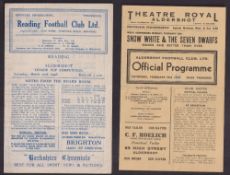 Football programmes, two programmes, Aldershot v Reading 23 Feb 1946, 4 pages, and Reading v