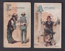 Cigarette cards, USA, G B Miller & Co, Alphabet Cards, 'X' size, two cards, 'A - Affluence' & 'E-