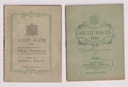 Royal Ascot, two Racecards, both featuring The Gold Cup, one dated 17 June 1920 won by Tangiers