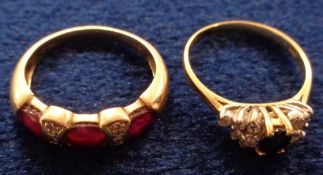 Jewellery, Rings, 2 ladies rings to comprise a hallmarked 18ct yellow gold gem set ring together