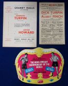 Boxing programmes etc, Randolph Turpin, two programmes Turpin v Charles Humez, World Middleweight