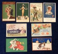 Tobacco advertising, a collection of 8 Foreign advertising postcards for various tobacco products
