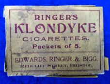 Cigarette live packs. Edwards Ringer & Bigg Klondyke retail box with 31 live packets of 5 cigarettes