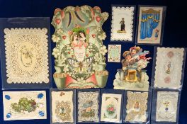 Valentines Cards, 17 Victorian cards many hand assembled from paper lace, scraps, fabric etc. to