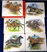 Horse Racing, a set of six table place mats, each one illustrated with the winner of the Hennessy