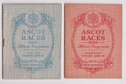 Royal Ascot, two Racecards, both from 1925, one dated 16 June featuring St James's Palace Stakes,