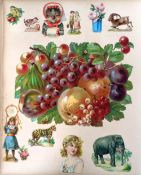 Victorian Scraps, both loose and in albums to include anthropomorphic, animals, Father Christmas,