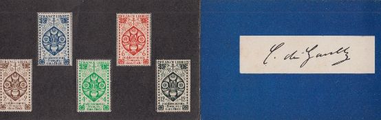 Stamps, Free France, French colonies mint stamps in folders, some with Charles de Gaulle facsimile