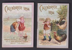 Trade cards, Holland, Van Houten, two different pocket calendars and almanacks for 1894 (vg) (2)