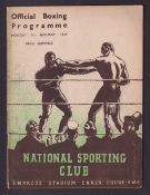 Boxing programme, Marcel Cerdan v Harry Craster, 9 January 1939 held at Empress Stadium, Earls