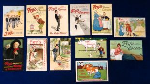Trade advertising postcards, Fry's, twelve different Fry's advertising postcards several with scenes