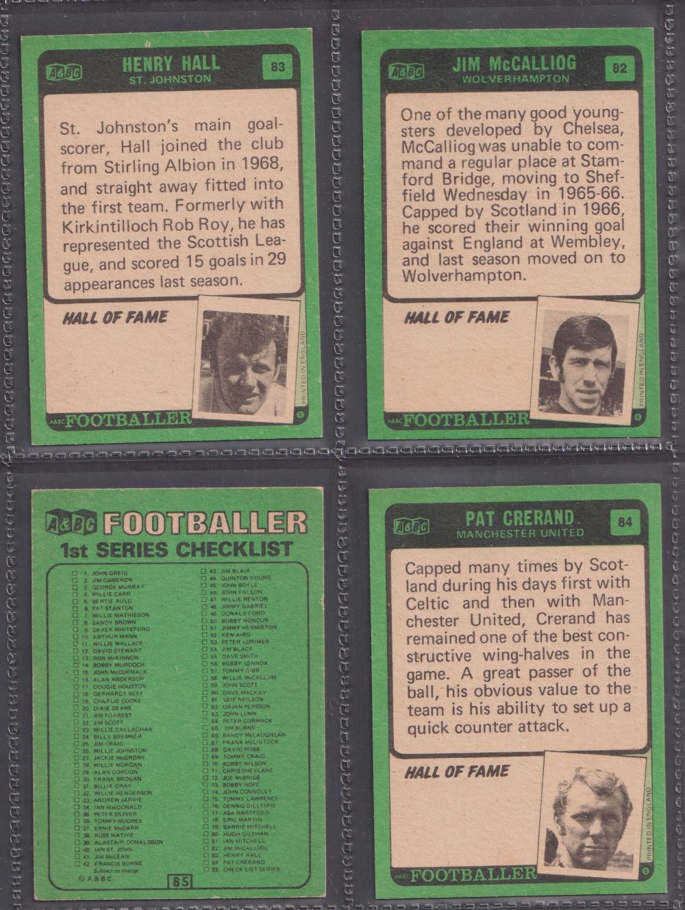 Trade cards, Football, 1970 A&BC Gum, Footballers Green back Scottish 1st Series 1-85 (set 85 cards) - Image 4 of 4