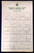 Cricket autographs, Pakistan, Official headed tour sheet for Tour to England, 1996 complete with all
