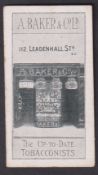 Cigarette card, A Baker & Co, Baker's Tobacconist Shops, (Cigar etc…..), type card, 112 Leadenhall