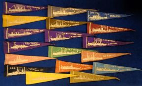 Trade felts, USA, Anon, Battleships, a collection of 18 felt pennants all featuring U.S.S.