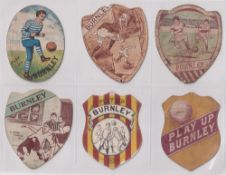 Trade cards, Football, eleven shield shaped cards, all depicting Burnley, various issuers Baines,